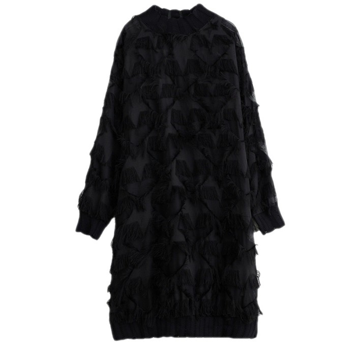 Suzelles irregular lace V-neck long and loose-fitting elegant dress DLZ874101