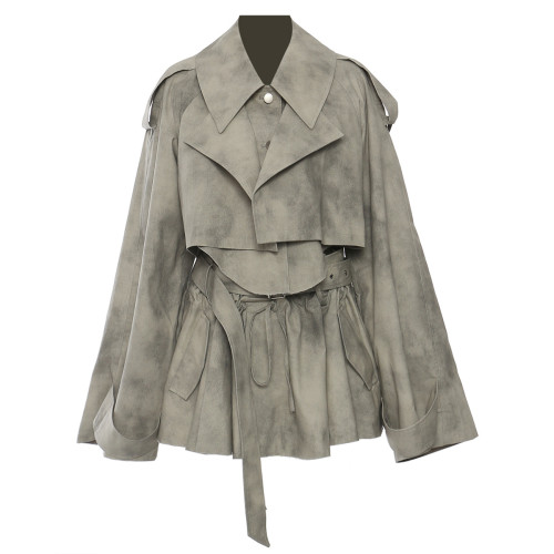 Camouflage printed ink-like patterned coat + skirt set - two-piece outfit  DLZTZ2009S
