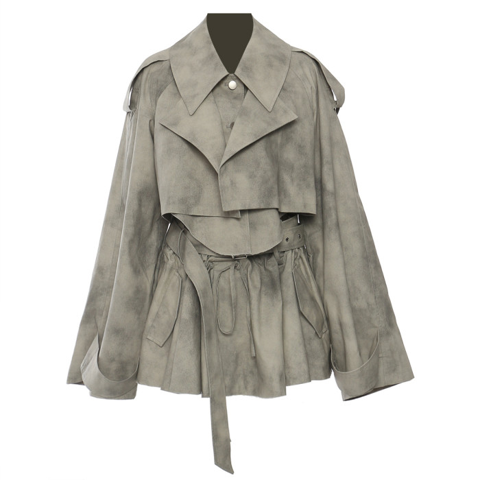 Camouflage printed ink-like patterned coat + skirt set - two-piece outfit  DLZTZ2009S