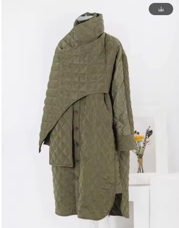 Winter Warm Mid Length Cotton Coat Women Scarf Collar Irregular Patchwork Solid Color Clothing Fashion New LN0006