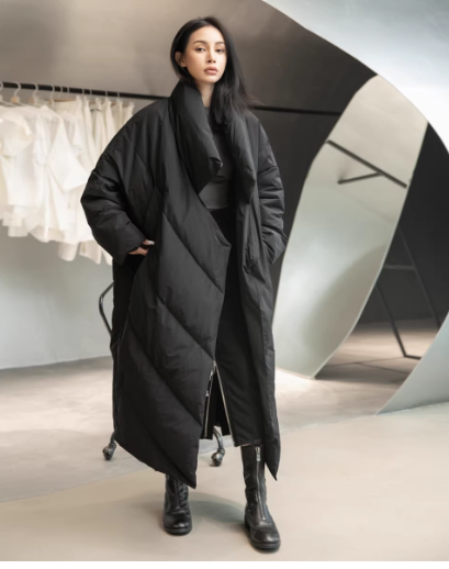 Loose Fit Black Long Down Jacket New Stand Collar Long Sleeve Warm Women Parkas Fashion Tide Autumn Winter  1DD1640