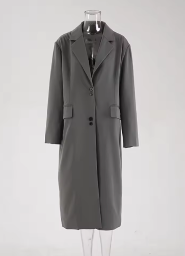 Gray Minimalism Long Blazer Women's Lapel Single Breasted Loose Suit Jacket Autumn Spring New CPDB25002S