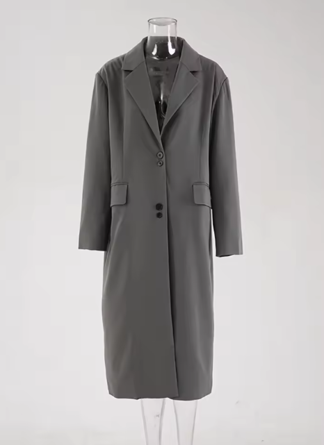 Gray Minimalism Long Blazer Women's Lapel Single Breasted Loose Suit Jacket Autumn Spring New CPDB25002S