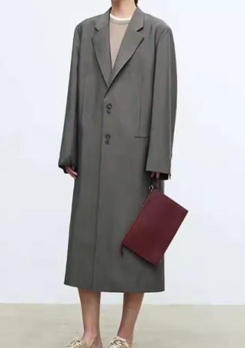 Gray Minimalism Long Blazer Women's Lapel Single Breasted Loose Suit Jacket Autumn Spring New CPDB25002S
