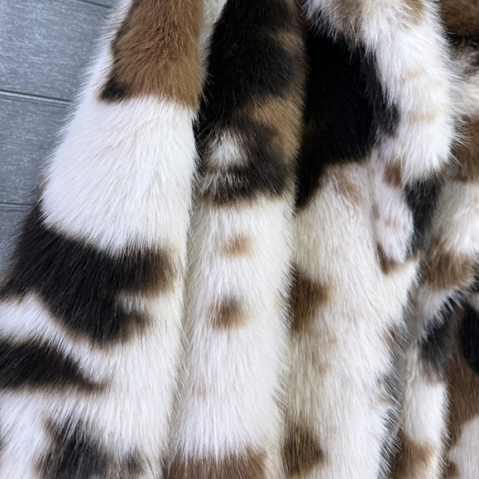 Winter New Fashion Thick Faux Fox Fur Coat For Women Contrast Color Suit Collar Warm Overcoat Female Trendy  DLZFY9000S