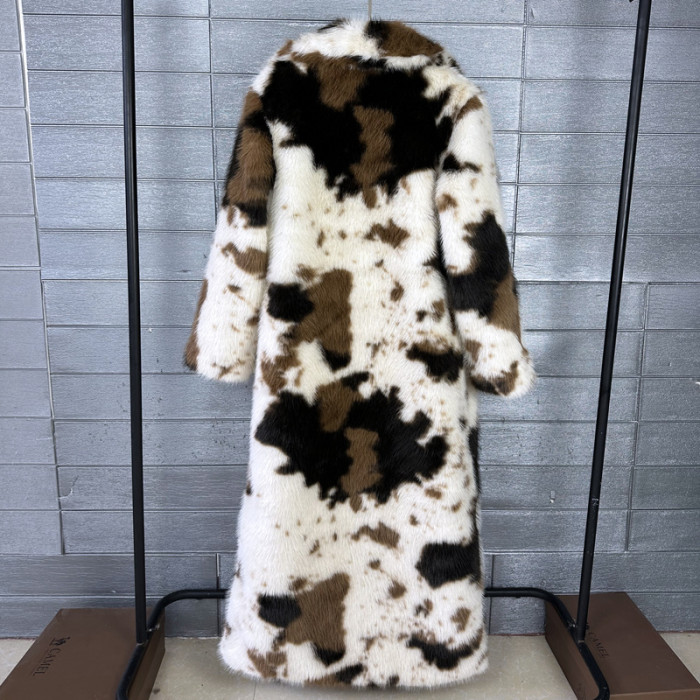 Winter New Fashion Thick Faux Fox Fur Coat For Women Contrast Color Suit Collar Warm Overcoat Female Trendy  DLZFY9000S