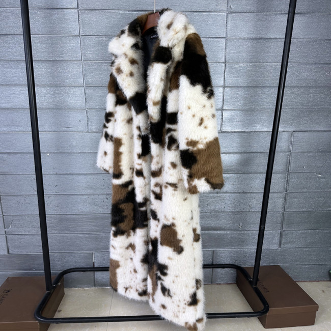 Winter New Fashion Thick Faux Fox Fur Coat For Women Contrast Color Suit Collar Warm Overcoat Female Trendy  DLZFY9000S