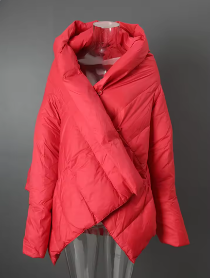 Red Irregular Hem Big Size Down Jacket New Hooded Long Sleeve Warm Women Parkas Fashion Tide Autumn Winter CPG4499