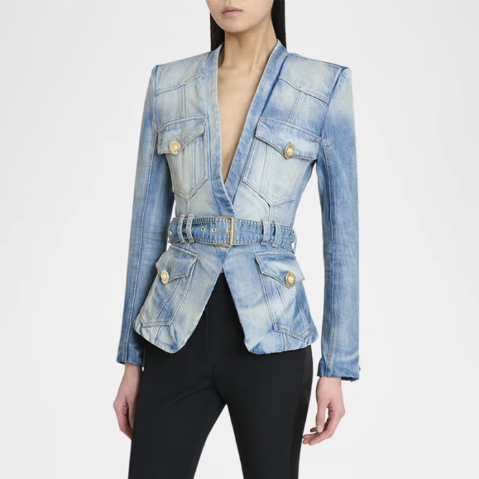 New trendy style belt with slim-fit design long-sleeved jacket  DLZNZ26005S