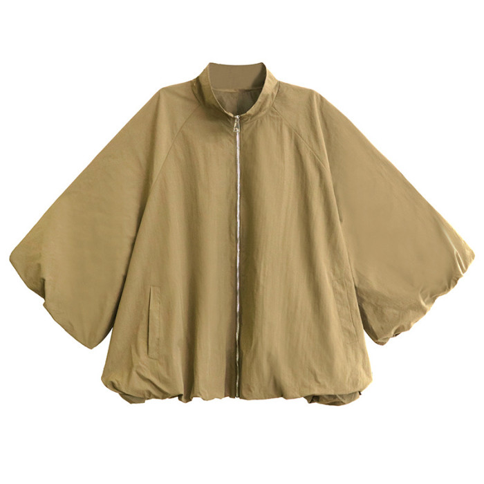 Shaped Big Size Casual Jacket New Stand Collar Long Lantern Sleeve Women Coat Fashion Tide Spring Autumn DLZ81204
