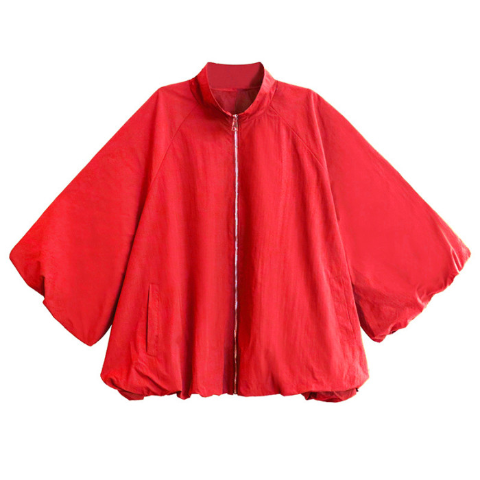 Shaped Big Size Casual Jacket New Stand Collar Long Lantern Sleeve Women Coat Fashion Tide Spring Autumn DLZ81204