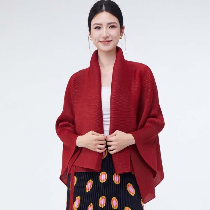 Women's Pleated Coat Loose Lapel Lace Up Irregular Solid Color Casual Versatile Cape Female Fashion  Spring  2DE43104