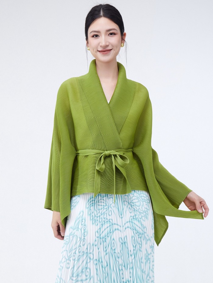 Women's Pleated Coat Loose Lapel Lace Up Irregular Solid Color Casual Versatile Cape Female Fashion  Spring  2DE43104