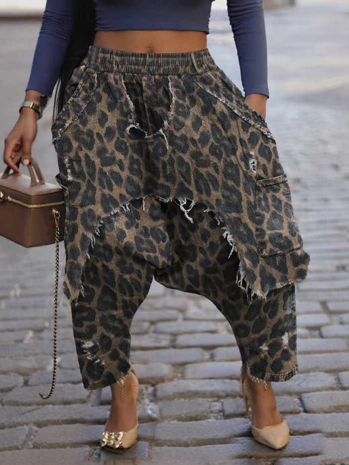 Personalized trendy distressed and frayed denim pants, stylish and loose harem pants DLZ101709