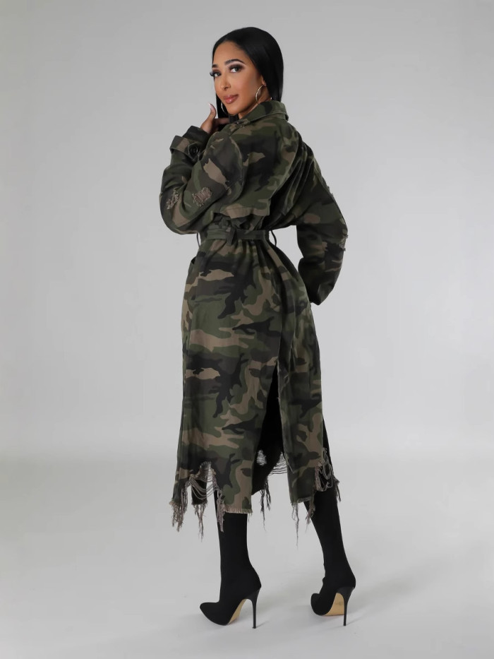 Hole-shaped individual camouflage long coat   DLZ262609S