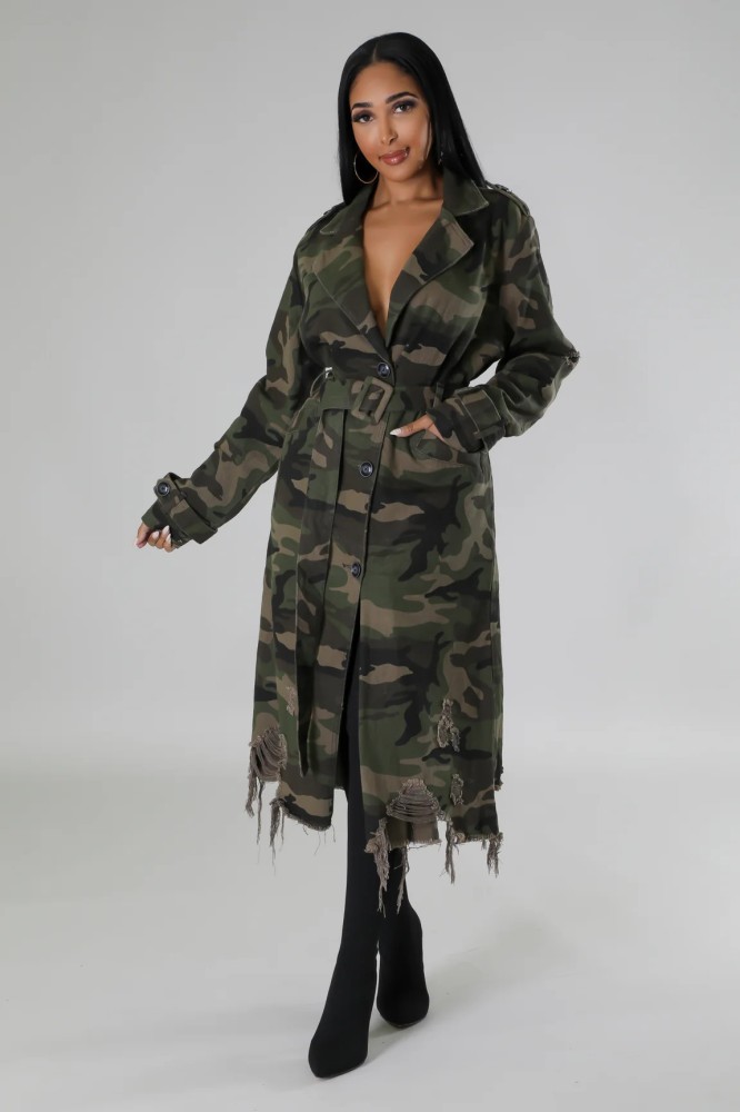 Hole-shaped individual camouflage long coat   DLZ262609S