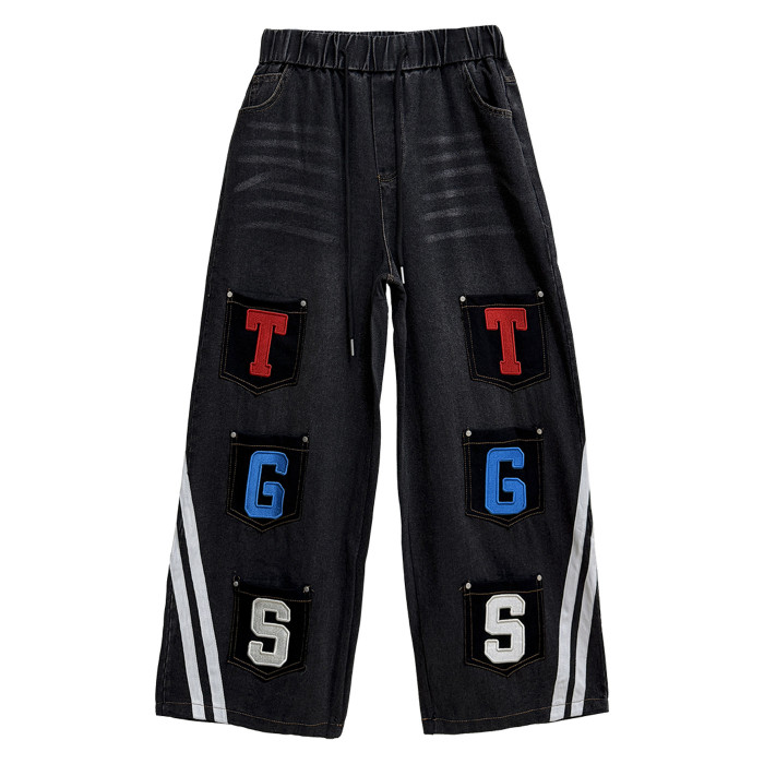 Personalized patchwork color-block letter print high-waisted wide-leg pants  DLZNZK0301