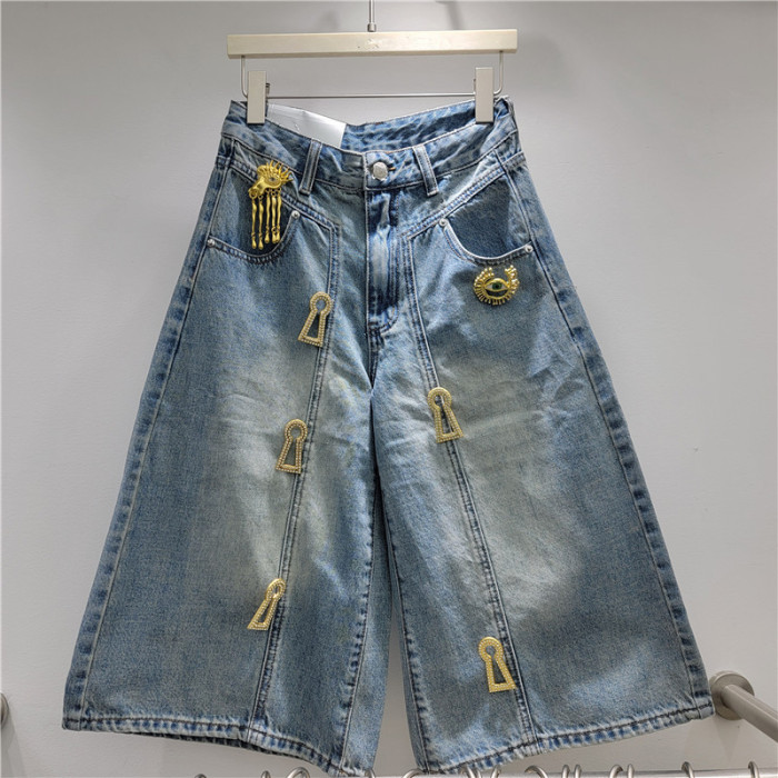 Women's Jeans High Waist Loose Broken Holes Metal Decoration Wide Leg Denim Banana Pants   New Fashion Spring   DLZNZK305S