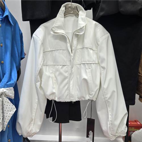 Standing collar short-style waterproof jacket - American casual loose-fitting jacket  DLZWT0301