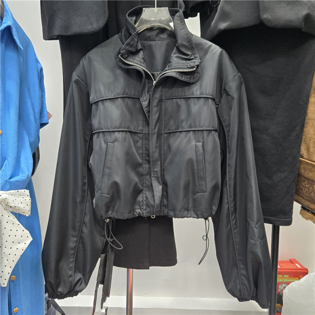 Standing collar short-style waterproof jacket - American casual loose-fitting jacket  DLZWT0301
