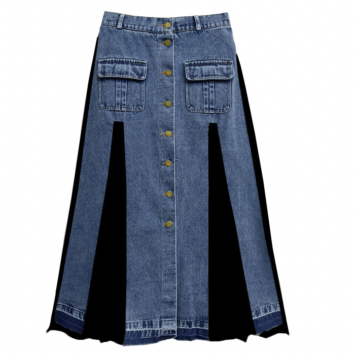 High Waist Gray Pockets Buttons Color-block Denim A-Line Half-body Skirt Women Fashion New Spring Autumn  1DJ5728