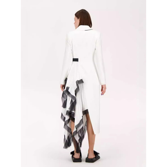  Fashion Women's Blazer Skew Collar Asymmetric Pleating Mesh Spliced Slim Designer Suit Jackets Autumn  New Tide 7AB4740