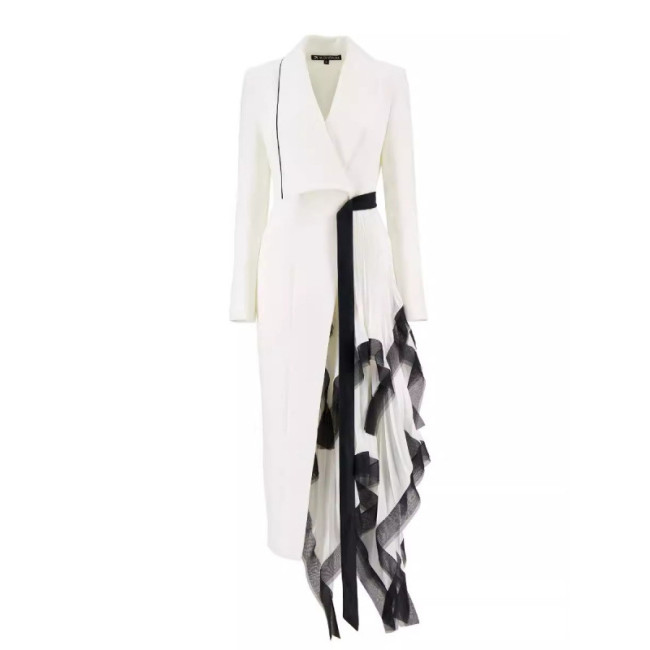 Fashion Women's Blazer Skew Collar Asymmetric Pleating Mesh Spliced Slim Designer Suit Jackets Autumn  New Tide 7AB4740