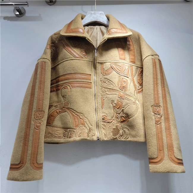 New heavy-duty embroidered patchwork woolen women's short coat   ZH449004