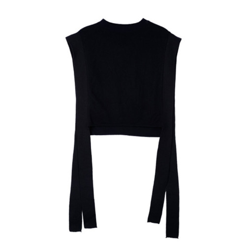 Loose short style Korean version of unlined sleeveless sweater with drawstring fastening, stylish and fashionable woolen pullover DLZMJ3101
