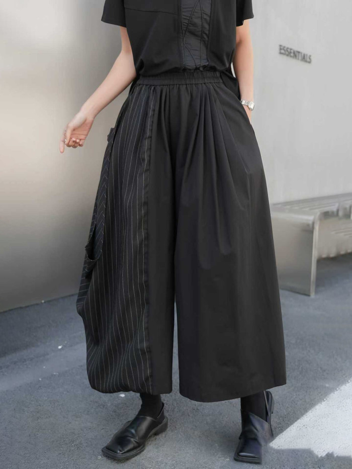 Fashionable skirt pants with unique design, patchwork stripes, and a stylish style. DLZ130201