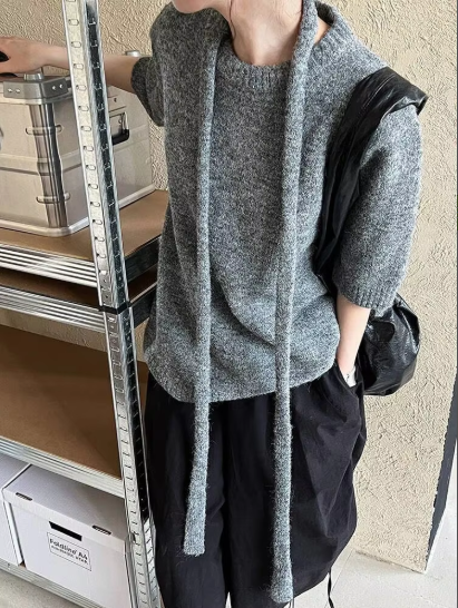 Knitting Pullover Sweater For Women Solid Round Neck Long Sleeve Casual Loose Tops Fashion  Autumn New 26C554