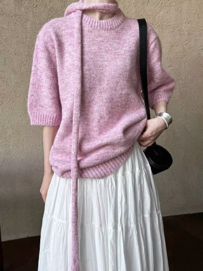 Knitting Pullover Sweater For Women Solid Round Neck Long Sleeve Casual Loose Tops Fashion  Autumn New 26C554
