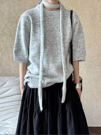 Knitting Pullover Sweater For Women Solid Round Neck Long Sleeve Casual Loose Tops Fashion  Autumn New 26C554