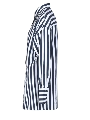 Women Blue Striped Irregular Big Size Blouse New Lapel Long Sleeve Loose Fit Shirt Fashion Tide Spring Autumn  CP2010