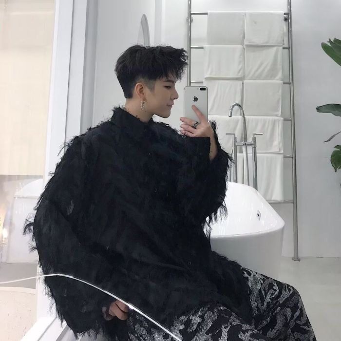 Feathered long-sleeved design shirt DLZY250
