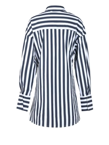  Women Blue Striped Irregular Big Size Blouse New Lapel Long Sleeve Loose Fit Shirt Fashion Tide Spring Autumn  CP2010