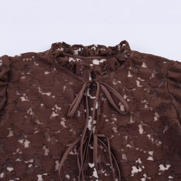 New vintage mesh semi-transparent strapless loose-fitting casual shirt top  DLZSY0109