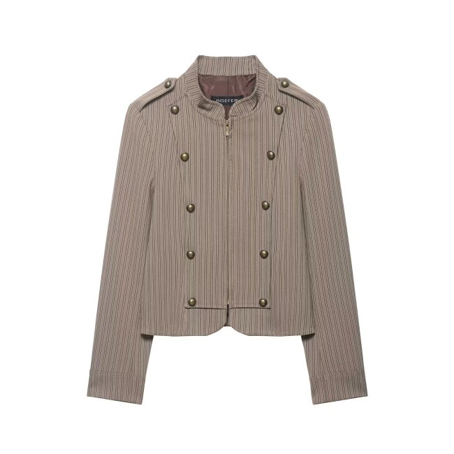 Retro-style slim double-breasted striped suit jacket  DLZWT26818
