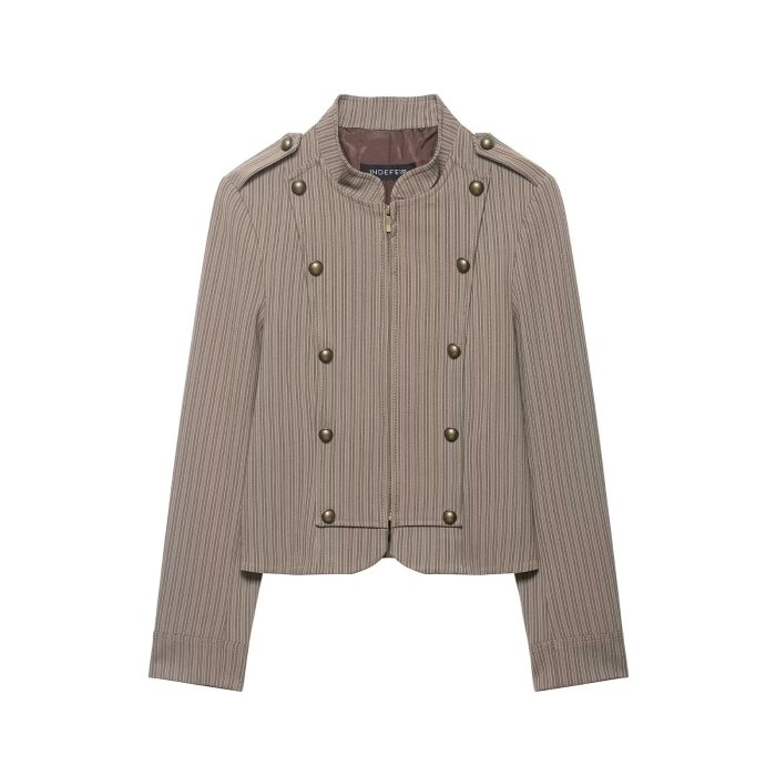 Retro-style slim double-breasted striped suit jacket  DLZWT26818