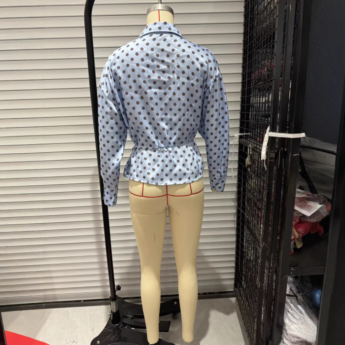 New slim-fit lace-up stylish and versatile satin polka dot shirt  DLZCS17205