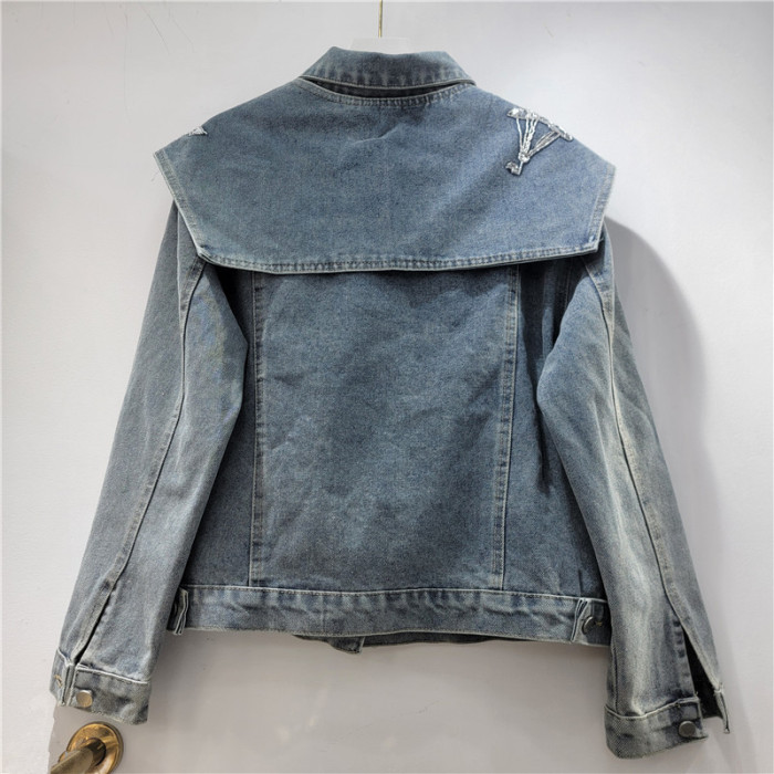 Fashion Heavy Beaded Blouse Set - Two-Piece Denim Jacket with Buttons  DLZNZ03505