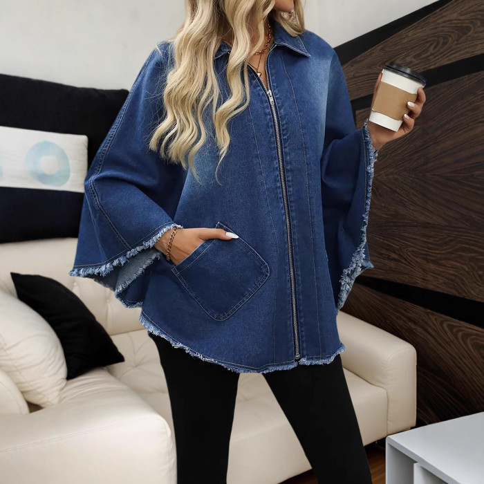 Women's loose collared batwing sleeve jacket coat  DLZWT6205