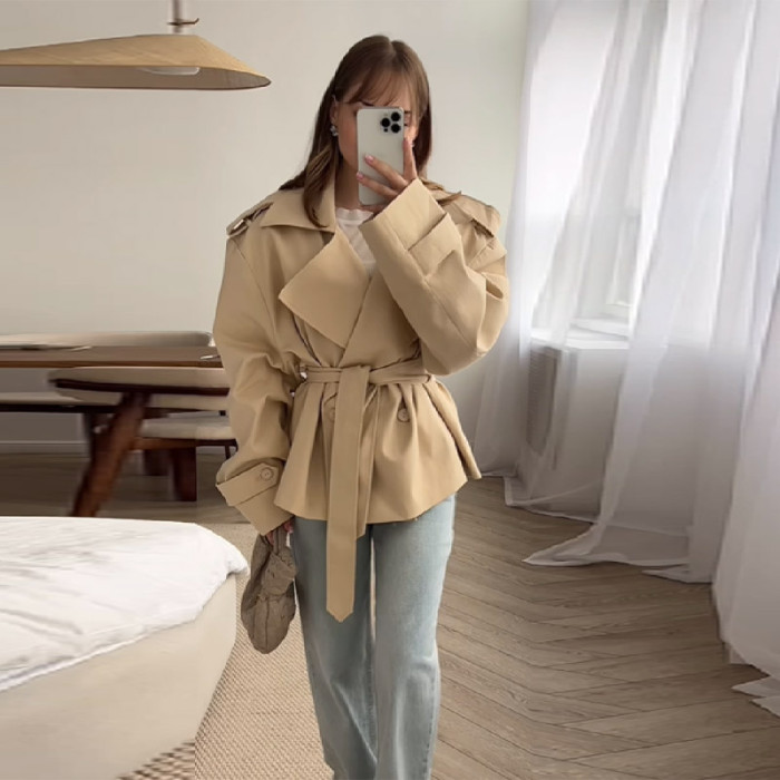 Casual versatile belted short jacket  DLZWT490