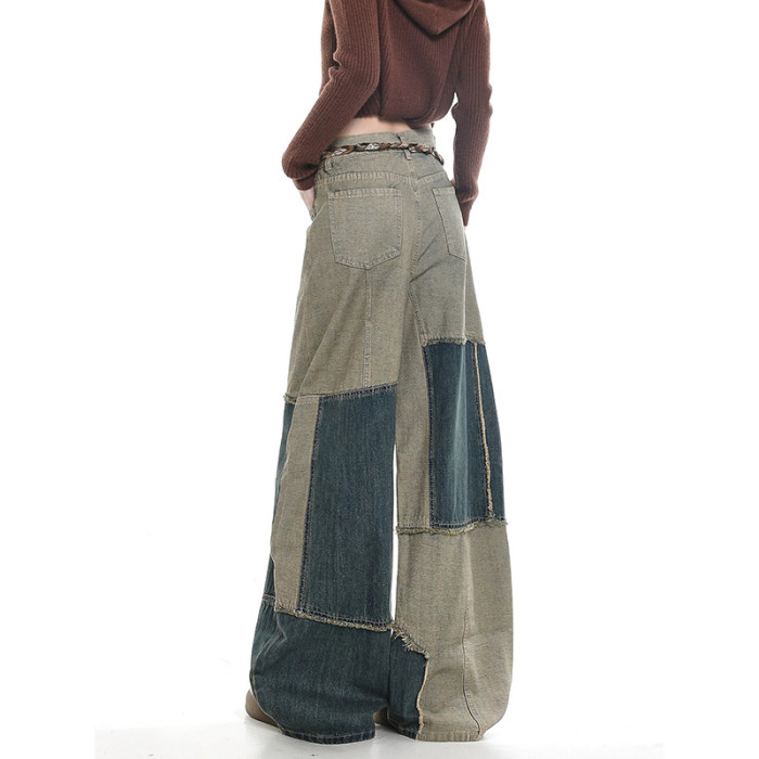 New double-color stitched contrasting color curved knife-edge fringed jeans with belt  DLZNZ29005