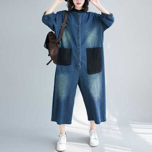 Loose-fit denim wide-leg oversized patch pocket sweatpants  DLZLT170