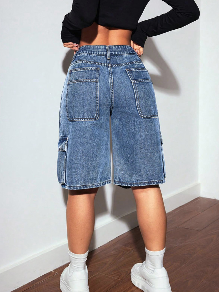 Fashionable multi-pocket straight-leg jeans  DLZ13805 