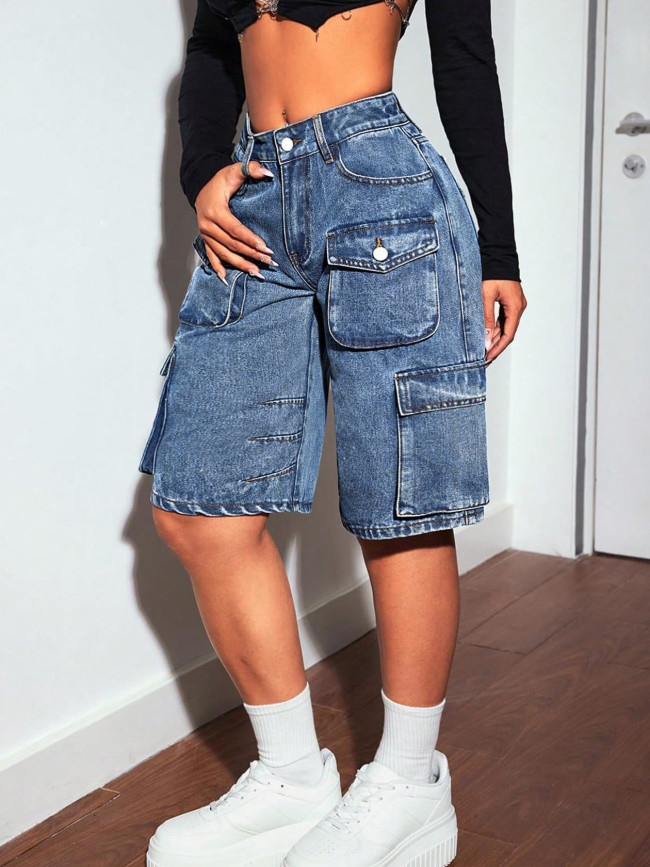 Fashionable multi-pocket straight-leg jeans  DLZ13805 