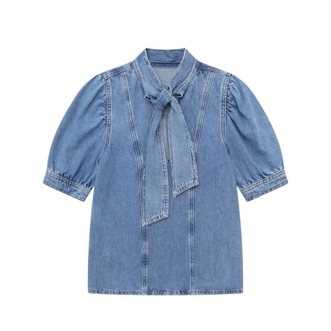 Bows embellished denim shirt  DLZN1405