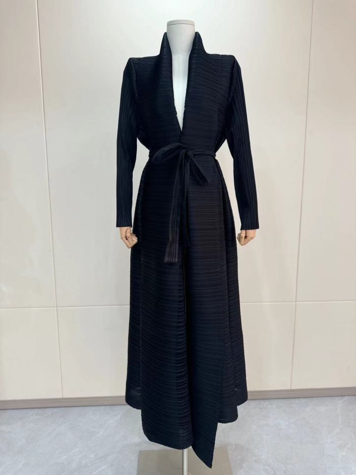 Ruffled tie-style long coat   DLZ905
