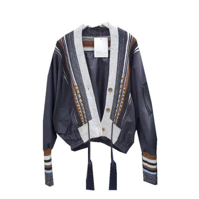 Fashionable and stylish knitted patchwork baseball jacket coat DLZ92201
